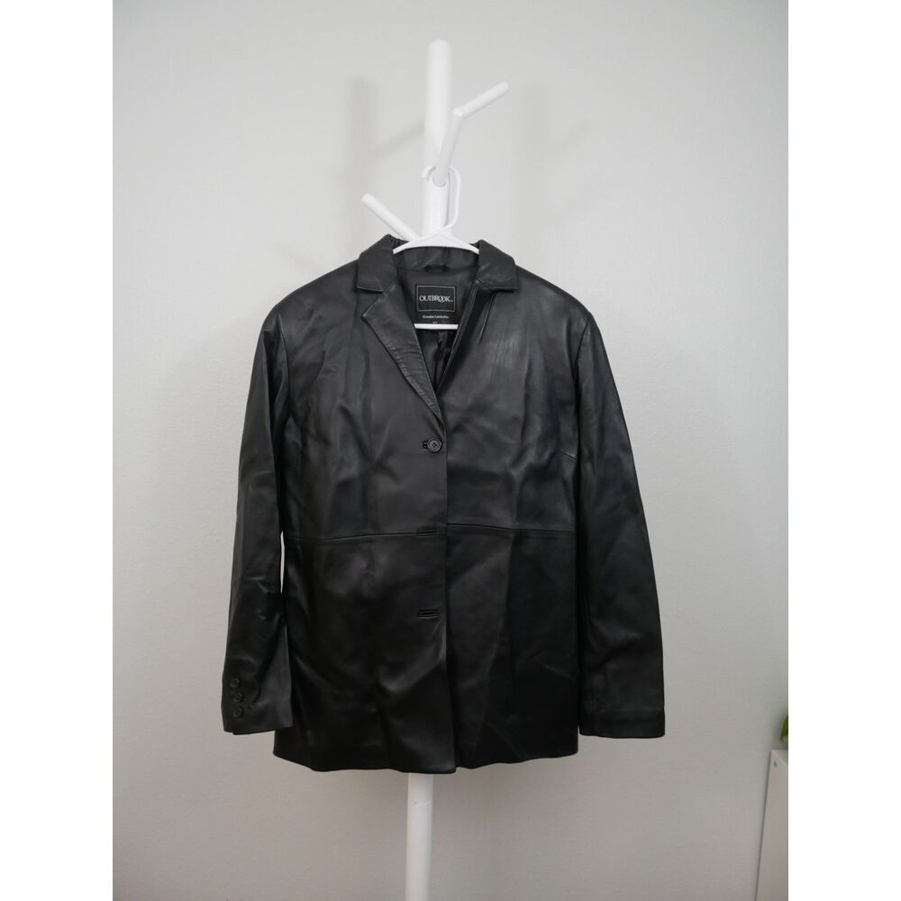 Outbrook Womens Black Genuine Lambskin Leather Blazer Jacket M 8 10